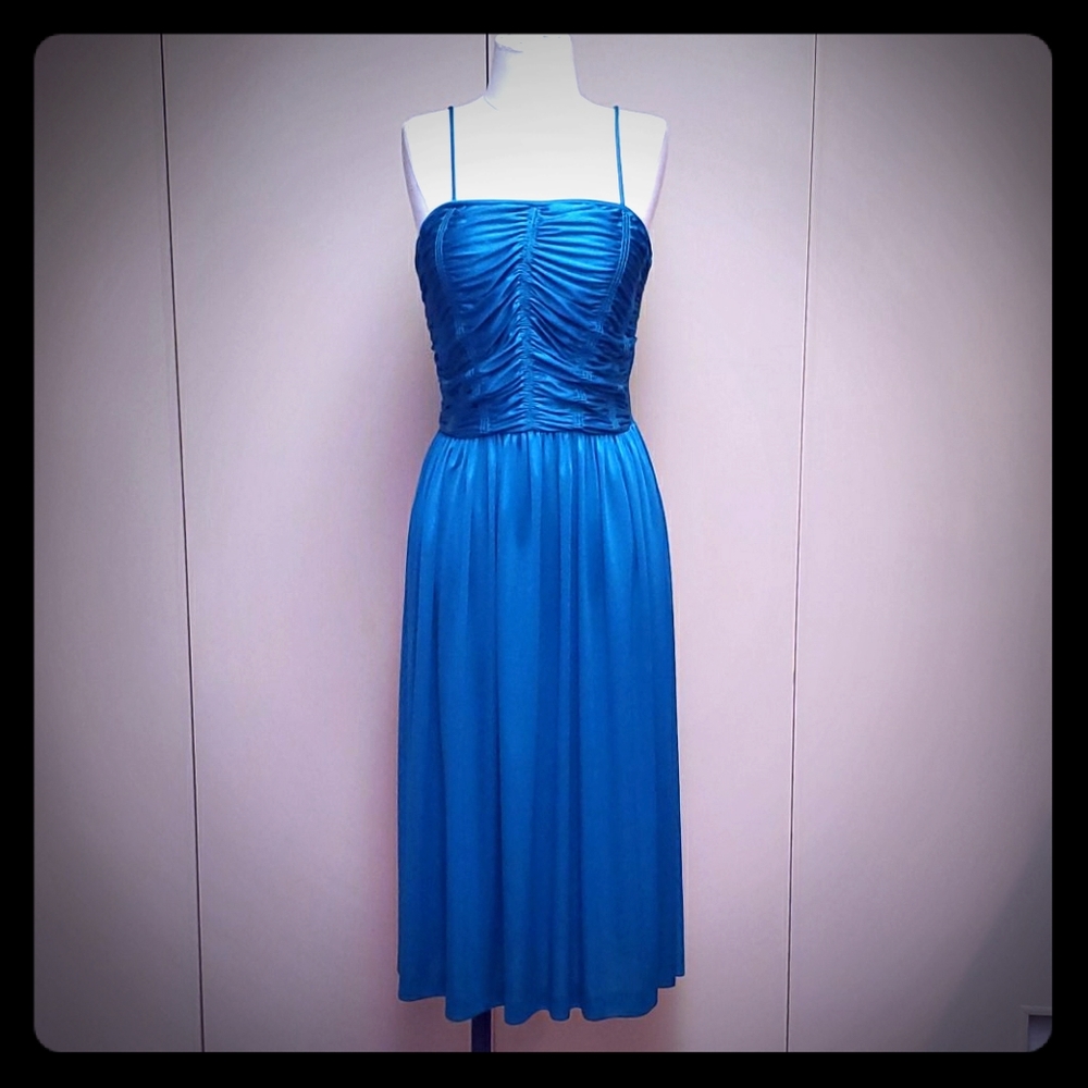 Vintage 60's 70's dark green blue dress